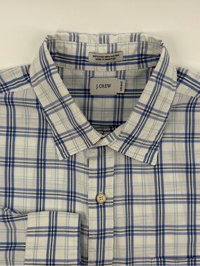 J.Crew Men's L Blue and White Plaid Button-Up Shirt